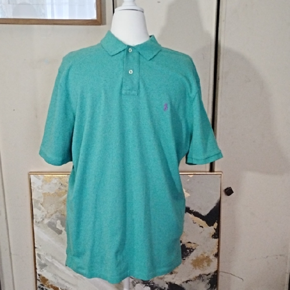 RALPH LAUREN Teal Polo Shirt with Purple Logo